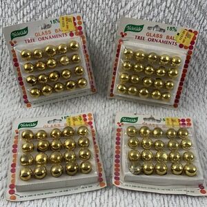 80 Vintage Glass Feather Tree Gold 15mm BALLS Mini Christmas Ornaments Lot  NOS